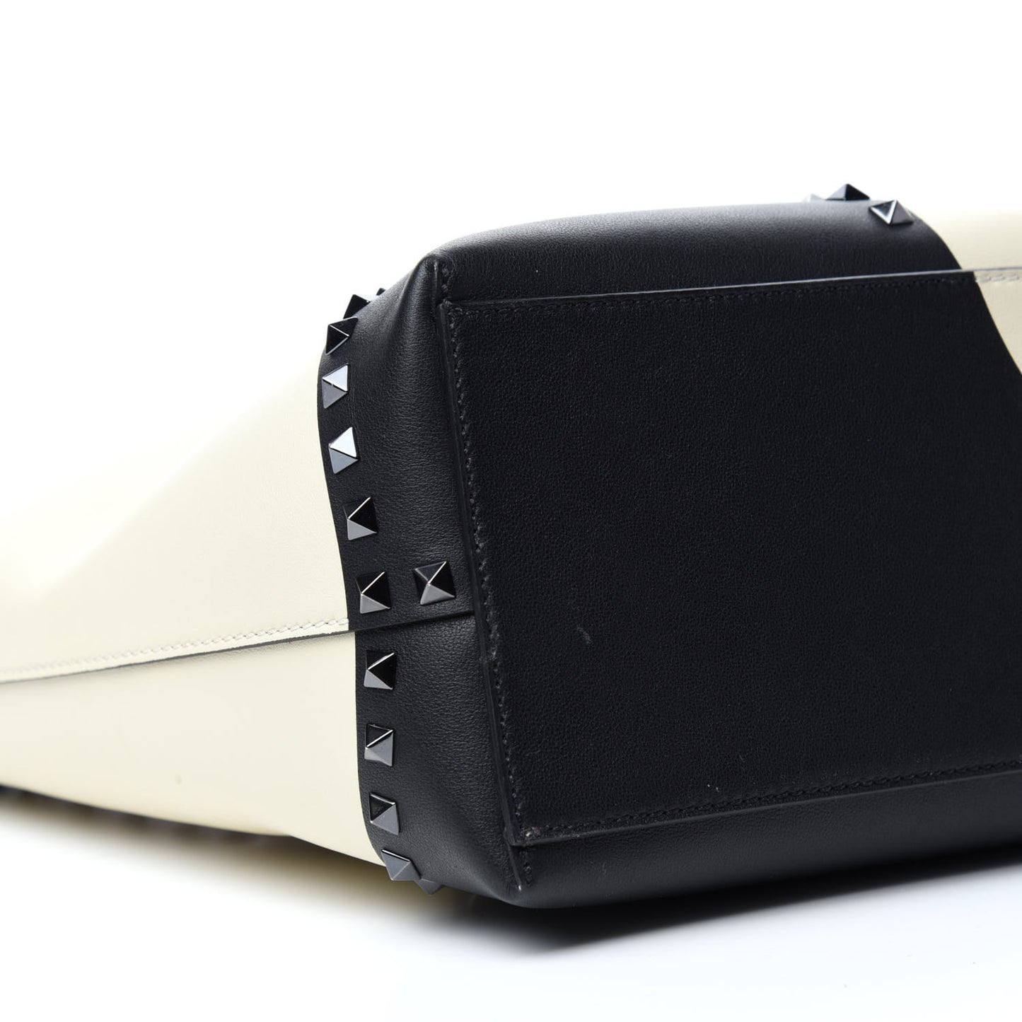 Calfskin Polka Dot Rockstud Shoulder Tote Black Light Ivory
