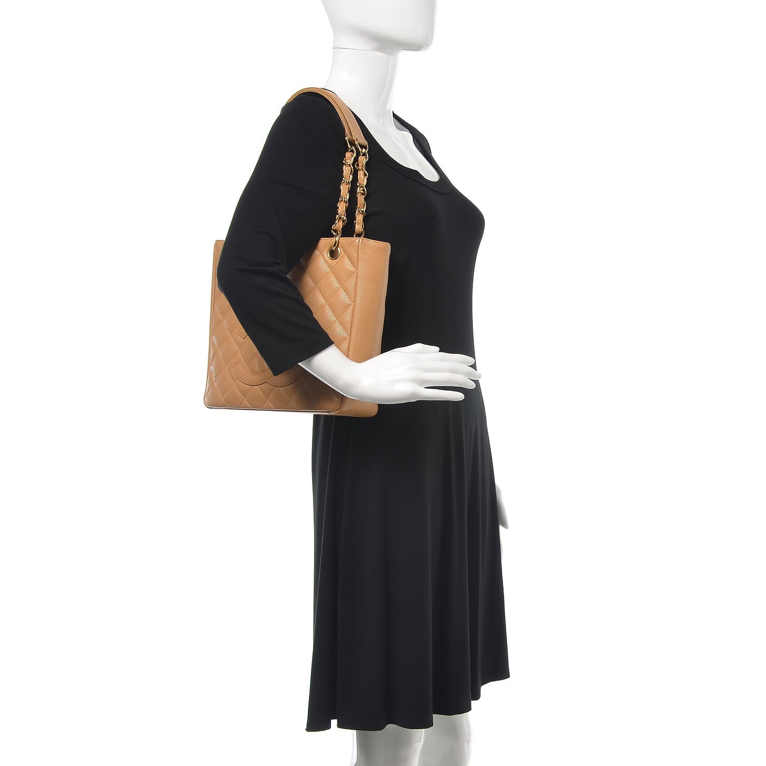 Chanel Caviar Quilted Petit Shopping Tote PST Dark Beige 2 of 14