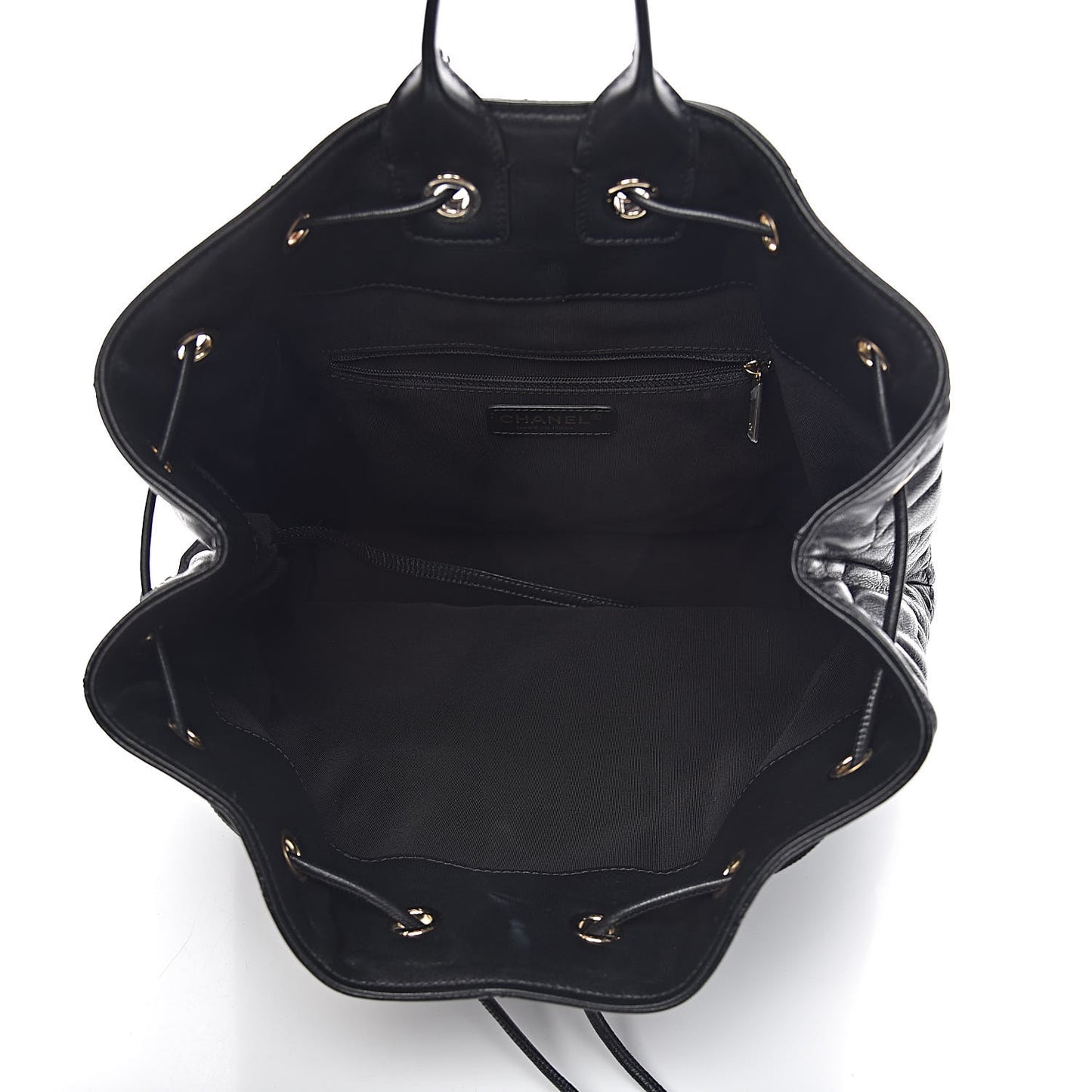 Lambskin Quilted Drawstring Backpack Black