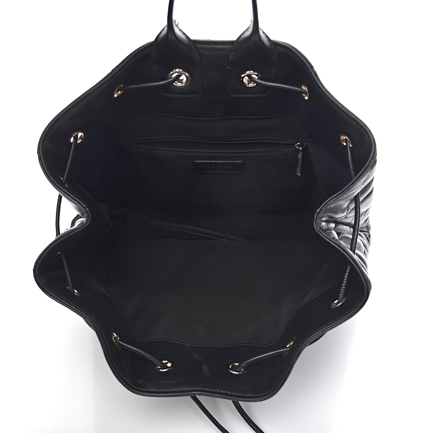 Chanel Lambskin Quilted Drawstring Backpack Black 5 of 14