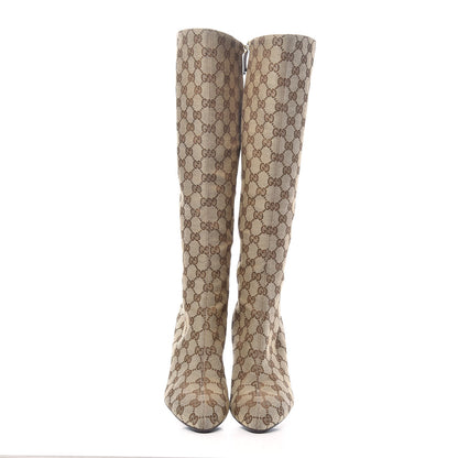 Gucci Monogram Womens Tall Boots 40 Beige Ebony 2 of 6