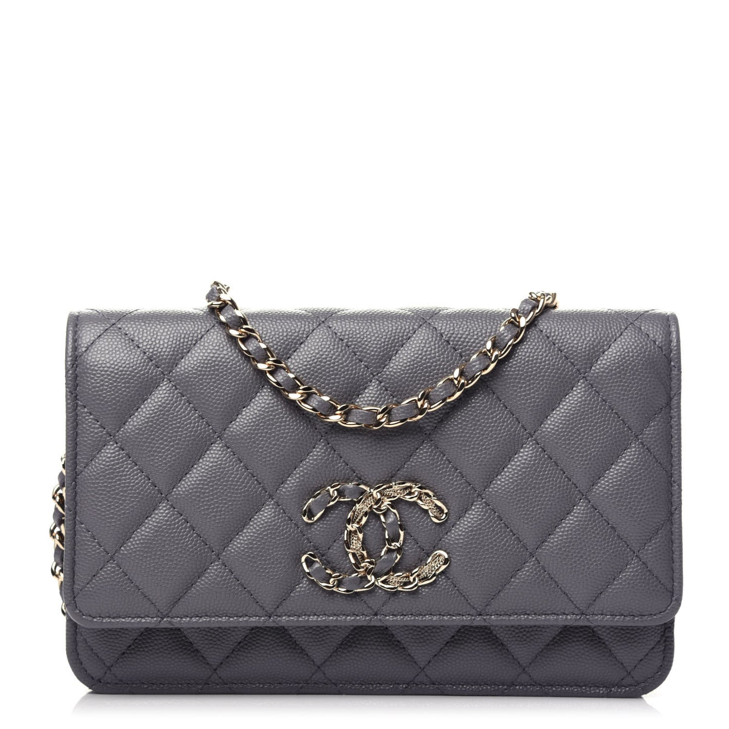 Caviar Quilted French New Wave Chain CC Wallet On Chain WOC Grey