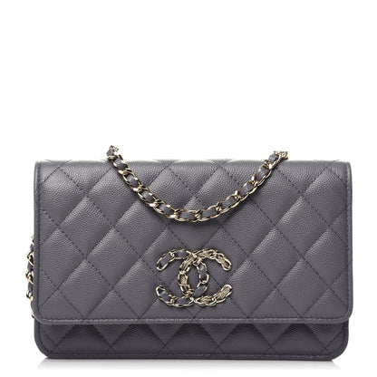 Chanel Caviar Quilted French New Wave Chain CC Wallet On Chain WOC Grey 1 of 10