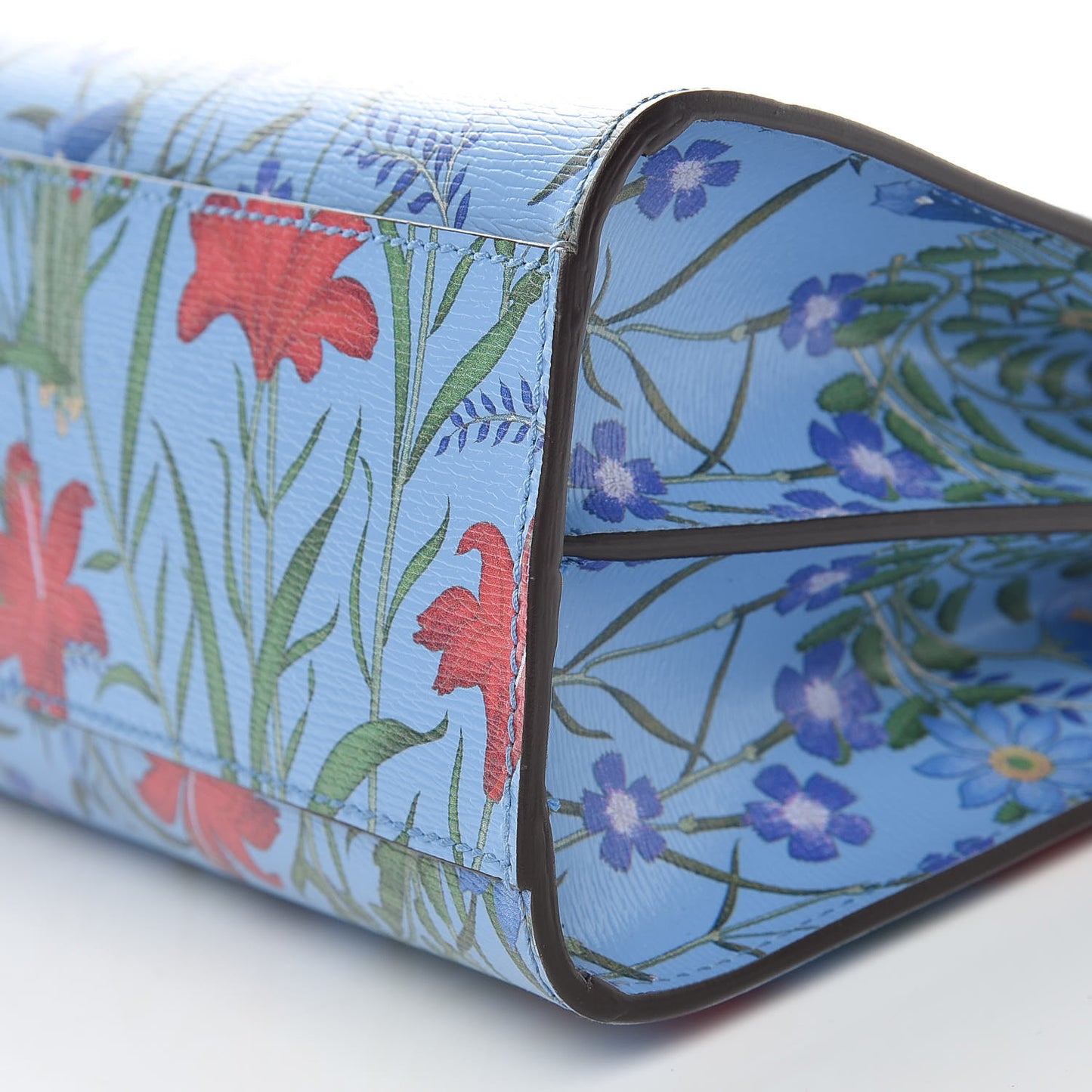 Calfskin Bamboo Web New Flora Small Nymphaea Top Handle Bag Azure