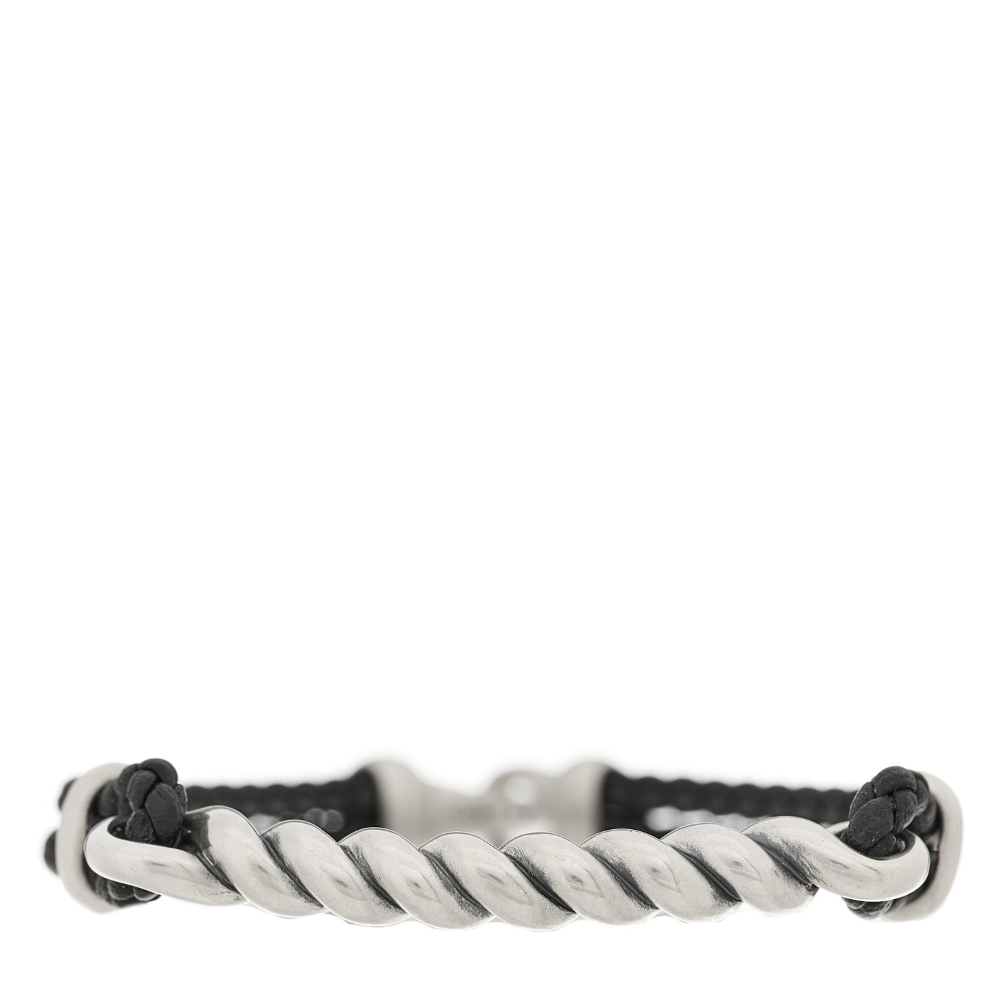 Sterling Silver Leather Cable Metro Bracelet Black