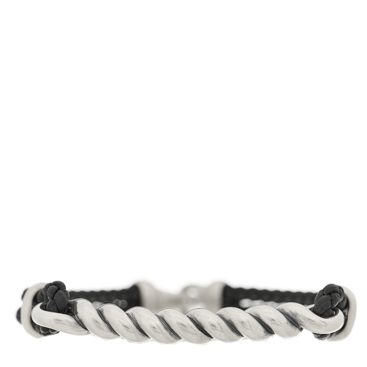 David Yurman Sterling Silver Leather Cable Metro Bracelet Black 1 of 4