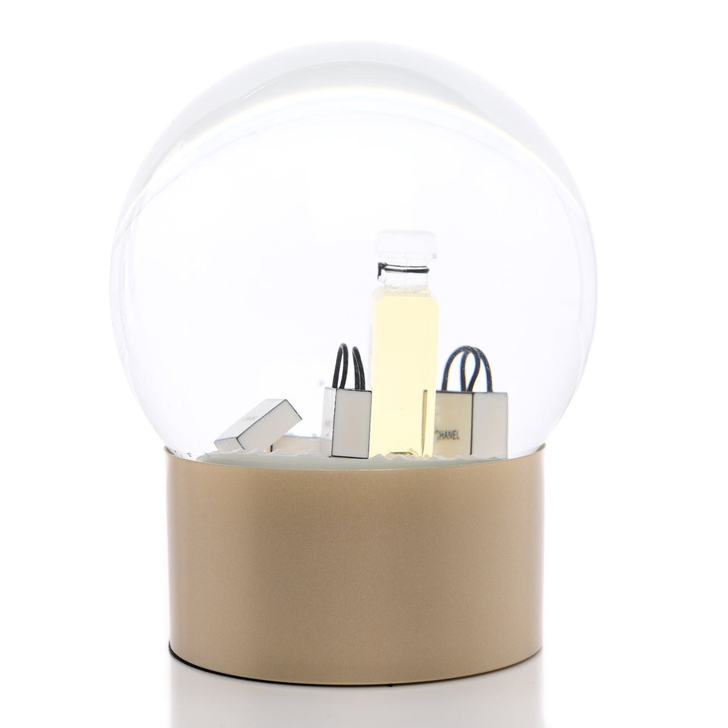 Glass N°5 Perfume Bottle Snow Globe Gold