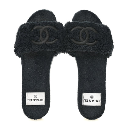 Chanel Terry CC Flat Mules Sandals 40 Black 2 of 11