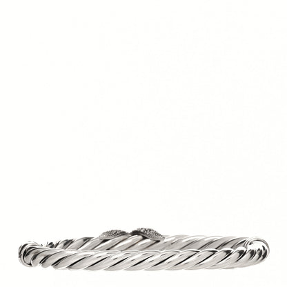 David Yurman Sterling Silver Diamond 6mm X Cable Pave Bangle Bracelet 2 of 4