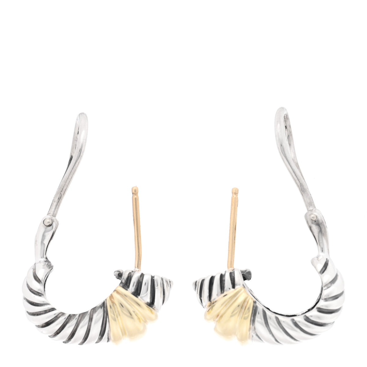 David Yurman Sterling Silver 14K Yellow Gold Thoroughbred Shrimp Earrings 3 of 5