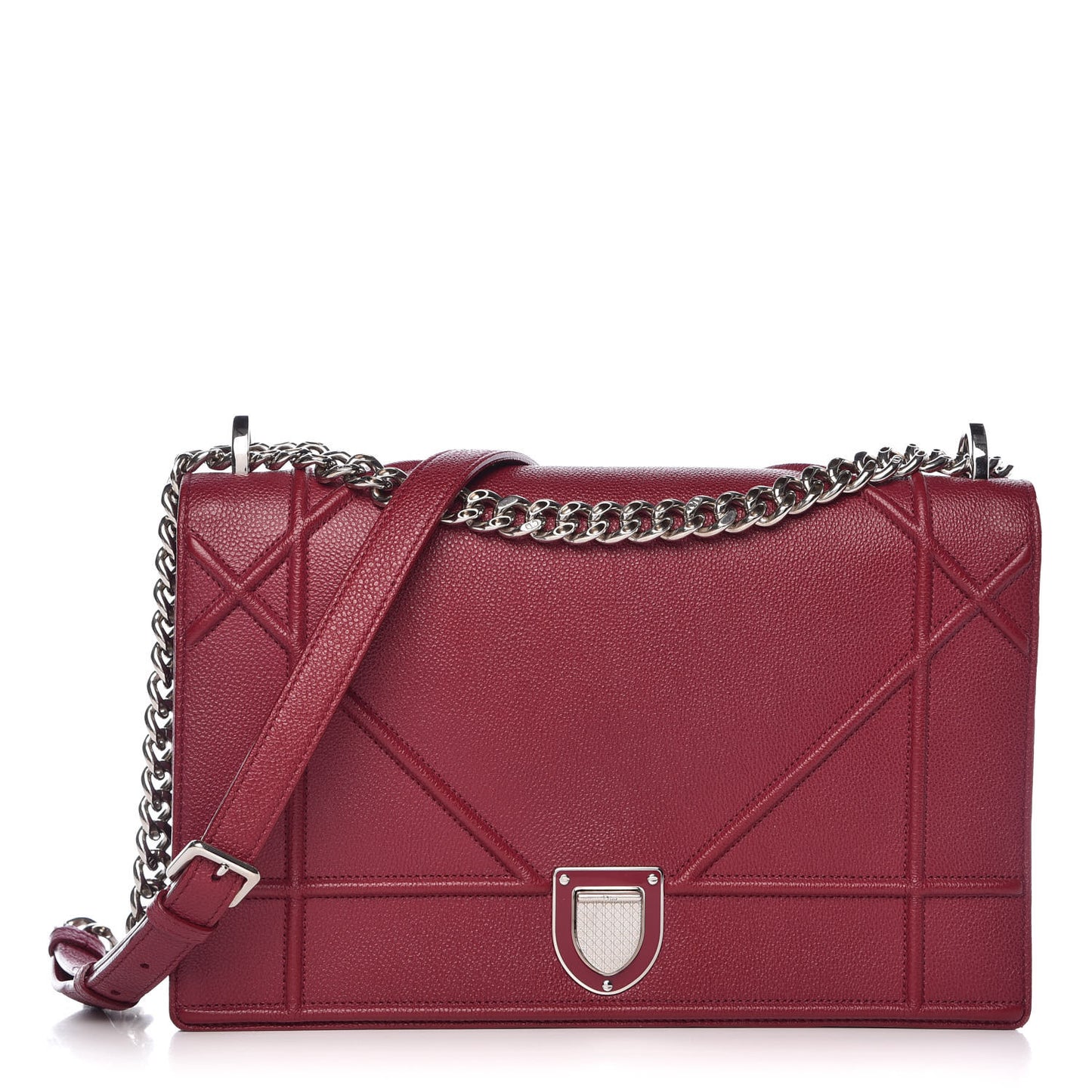 Grained Calfskin Large Diorama Flap Bag Burgundy