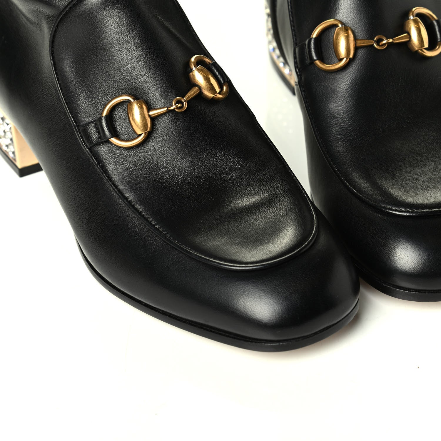 Gucci Calfskin Knee High Horsebit Crystal Heel Boots 35 Black 6 of 6
