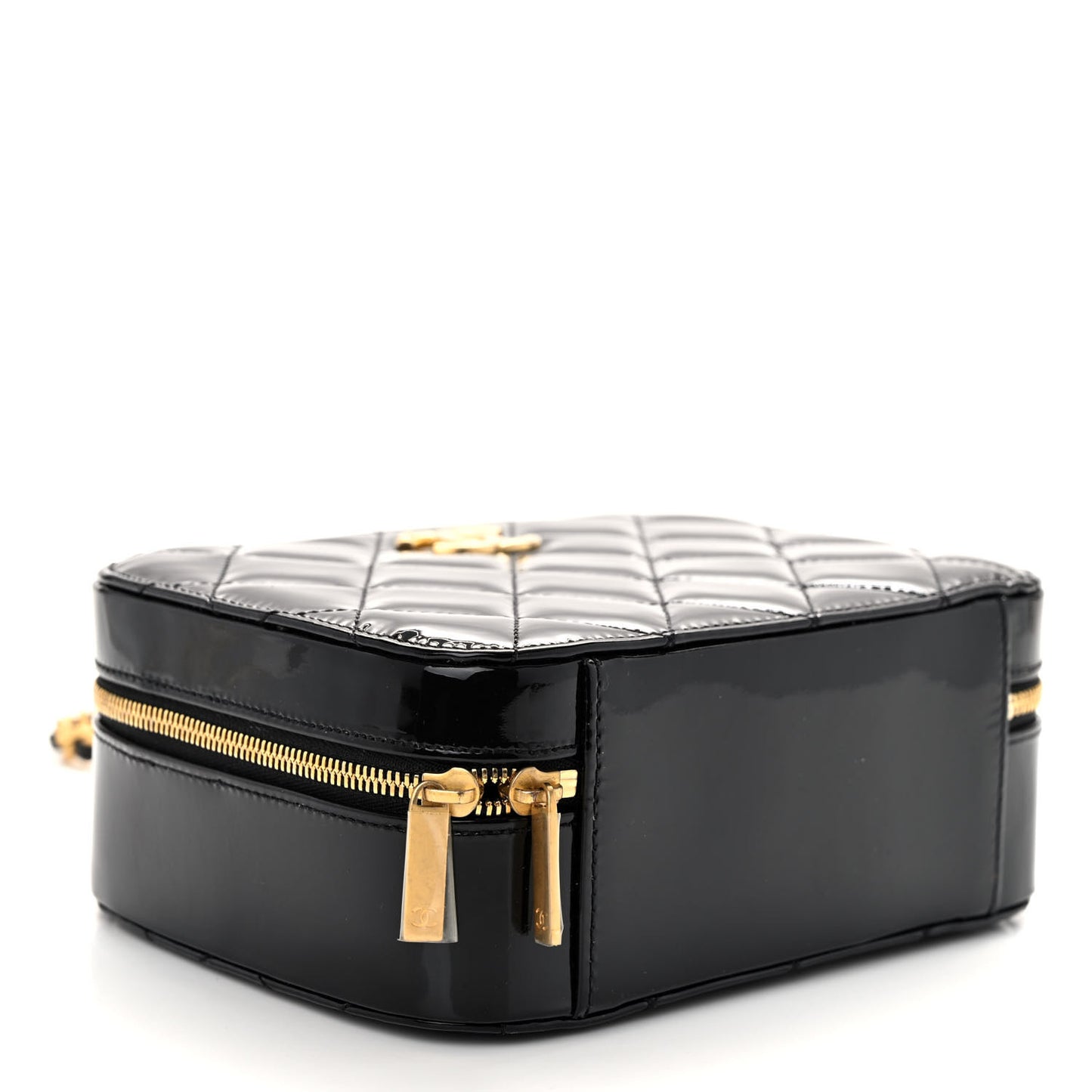 Patent Quilted Top Handle Small Vanity Case Black