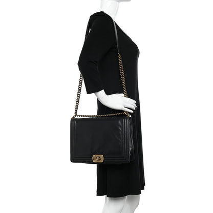 Chanel Glazed Calfskin Large Boy Flap Black 2 of 17