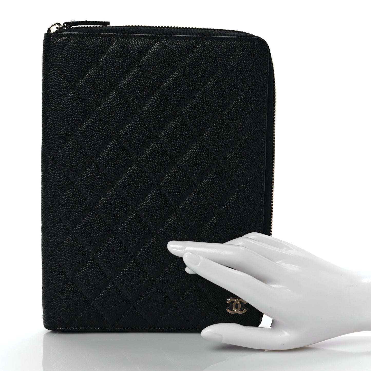 Caviar Quilted Zip Around Notebook Agenda Cover Black