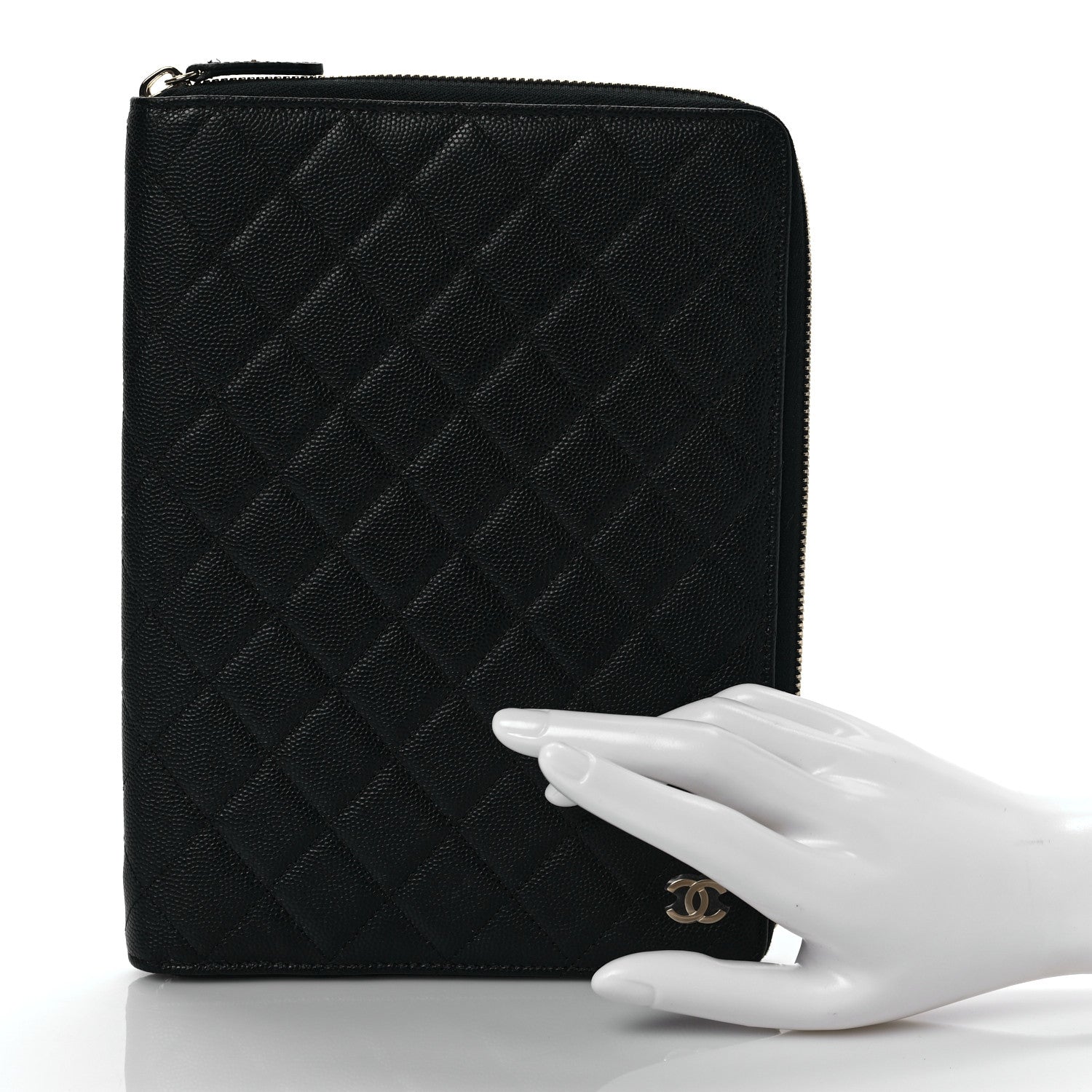 Chanel Caviar Quilted Zip Around Notebook Agenda Cover Black 2 of 7