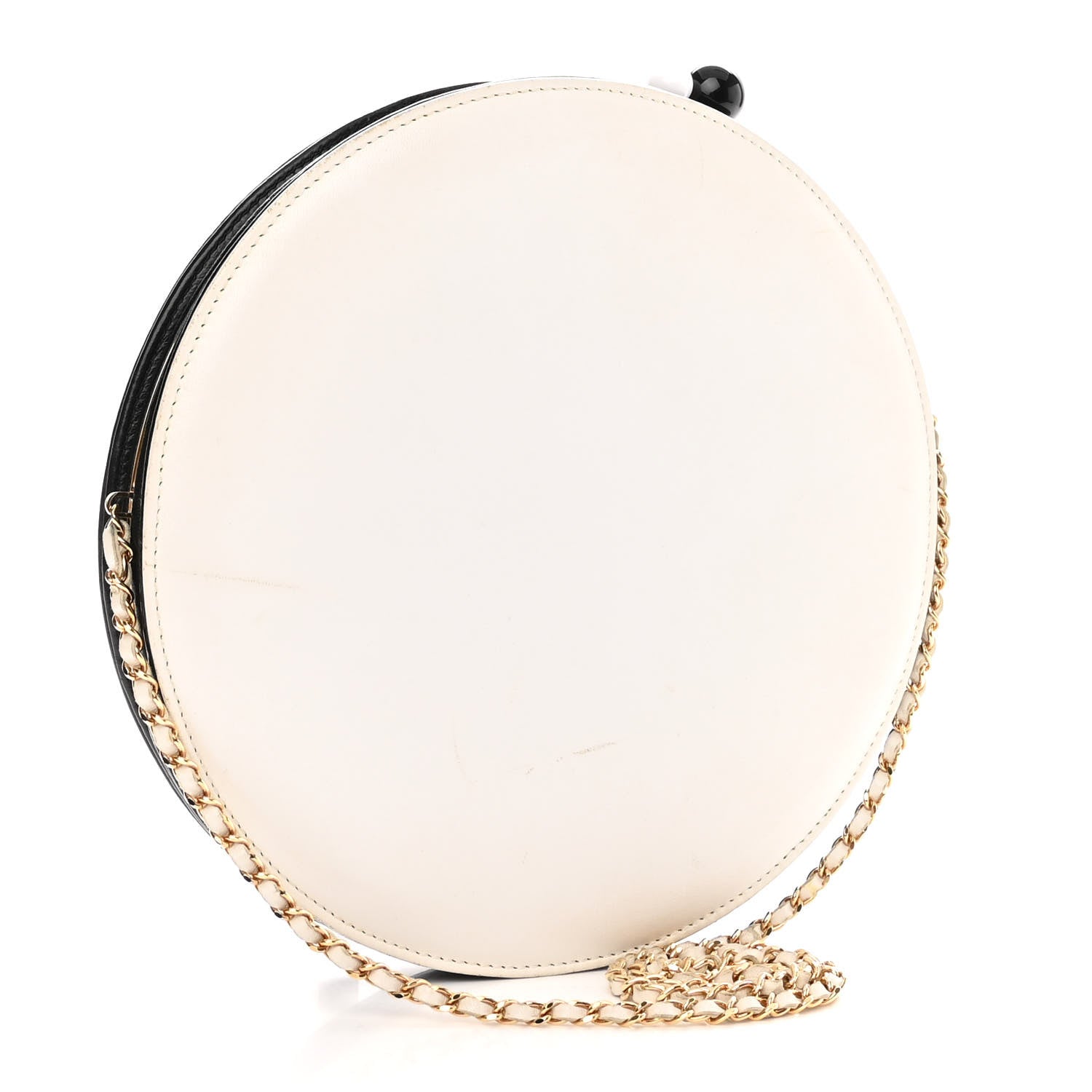 Chanel Lambskin Kisslock Round Bag Black White 3 of 13