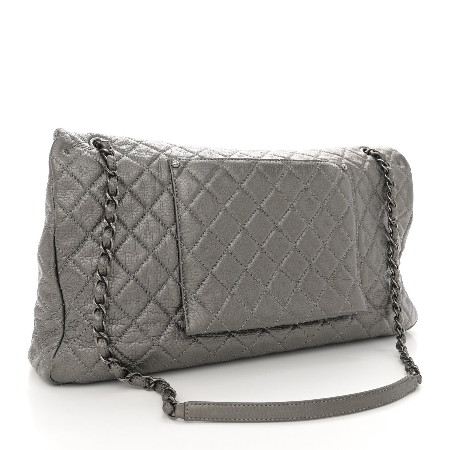 Chanel Metallic Metallized Calfskin Quilted XXL Travel Flap Bag Dark Silver 3 of 12