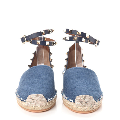 Valentino Garavani Denim Rockstud Ankle Wrap Espadrille 20mm Flats 37 Light Denim 2 of 7