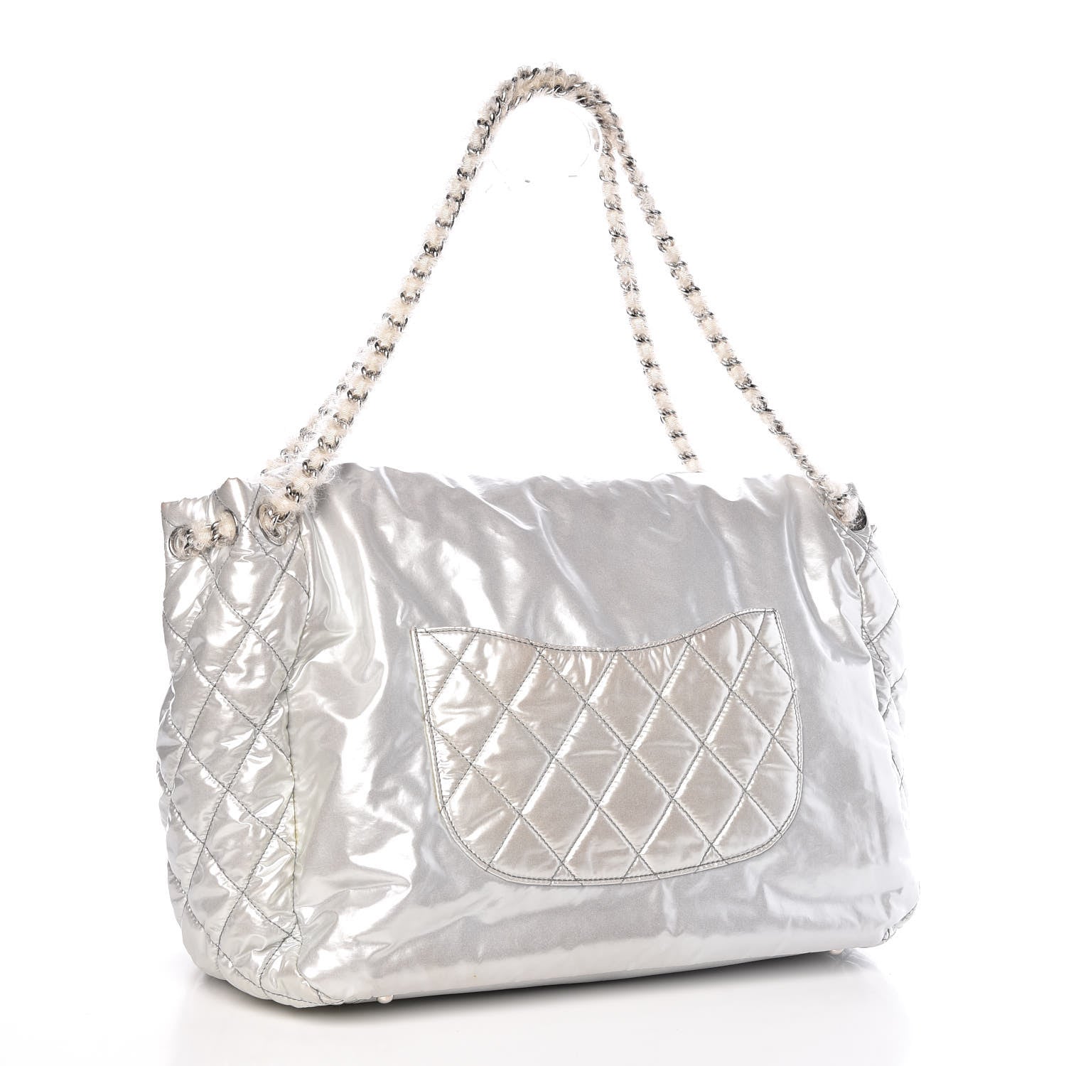 Chanel Vinyl Mohair Trimmed Accordion Arctic Polar Ice Flap Silver 3 of 13
