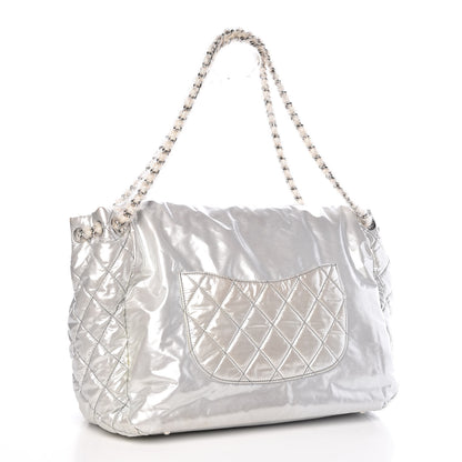 Chanel Vinyl Mohair Trimmed Accordion Arctic Polar Ice Flap Silver 3 of 13