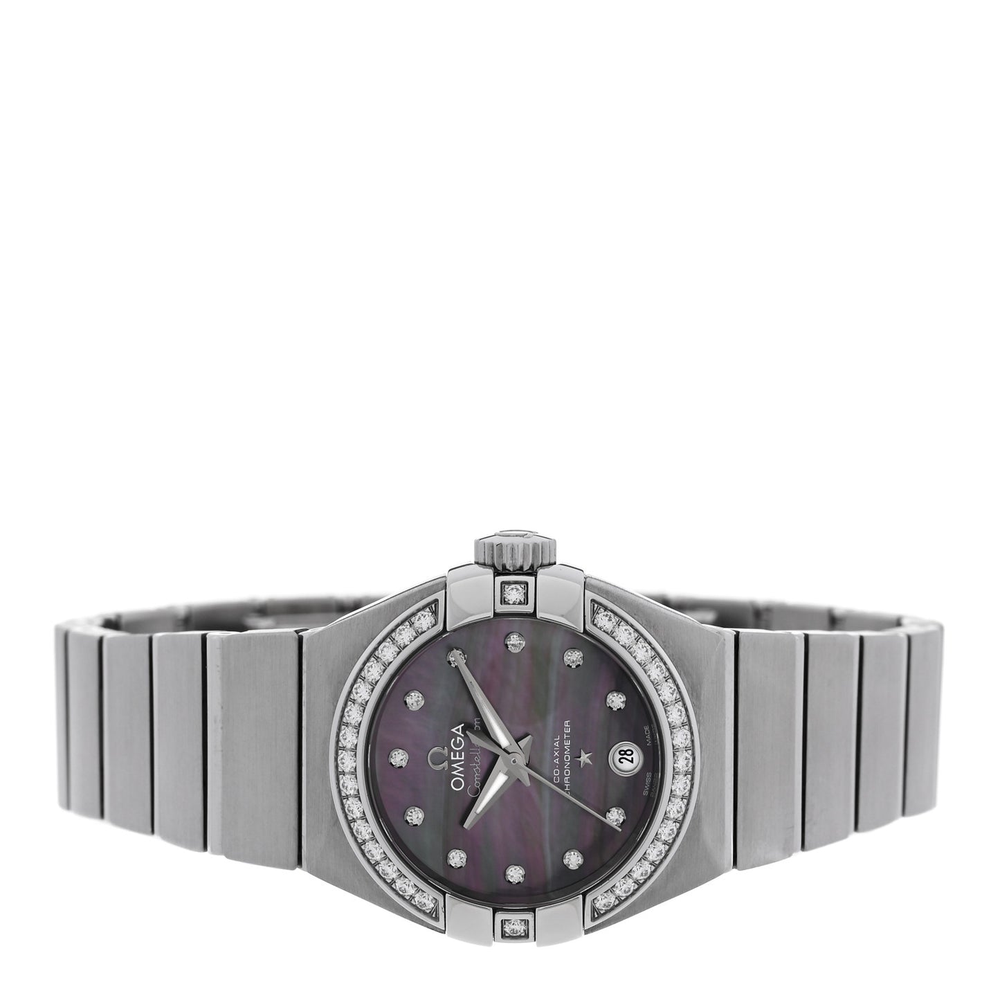 Stainless Steel Diamond Bezel Tahiti Mother of Pearl 27mm Constellation Co-Axial Automatic Watch 123.15.27.20.57.003