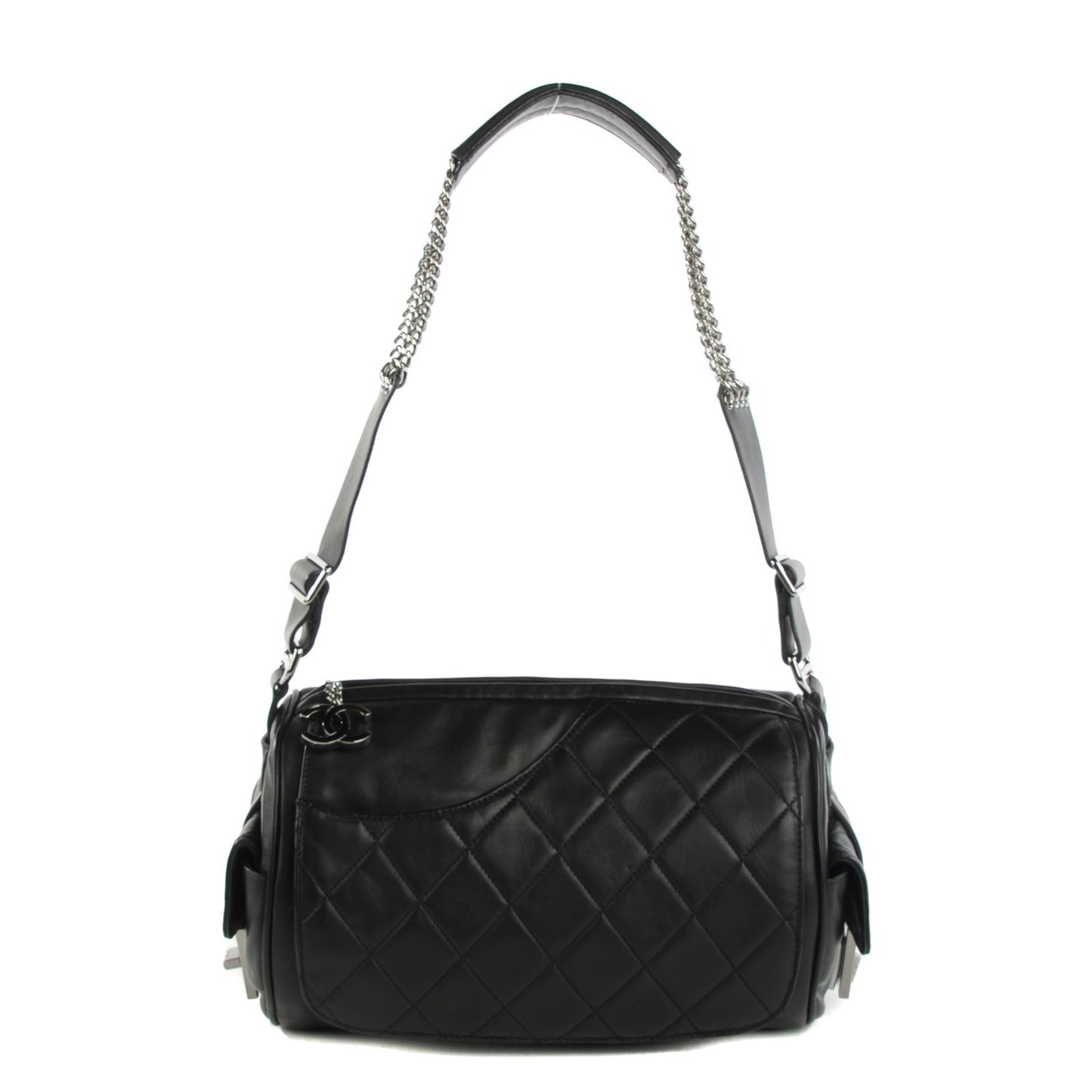 Calfskin Quilted Barrel Bag Black