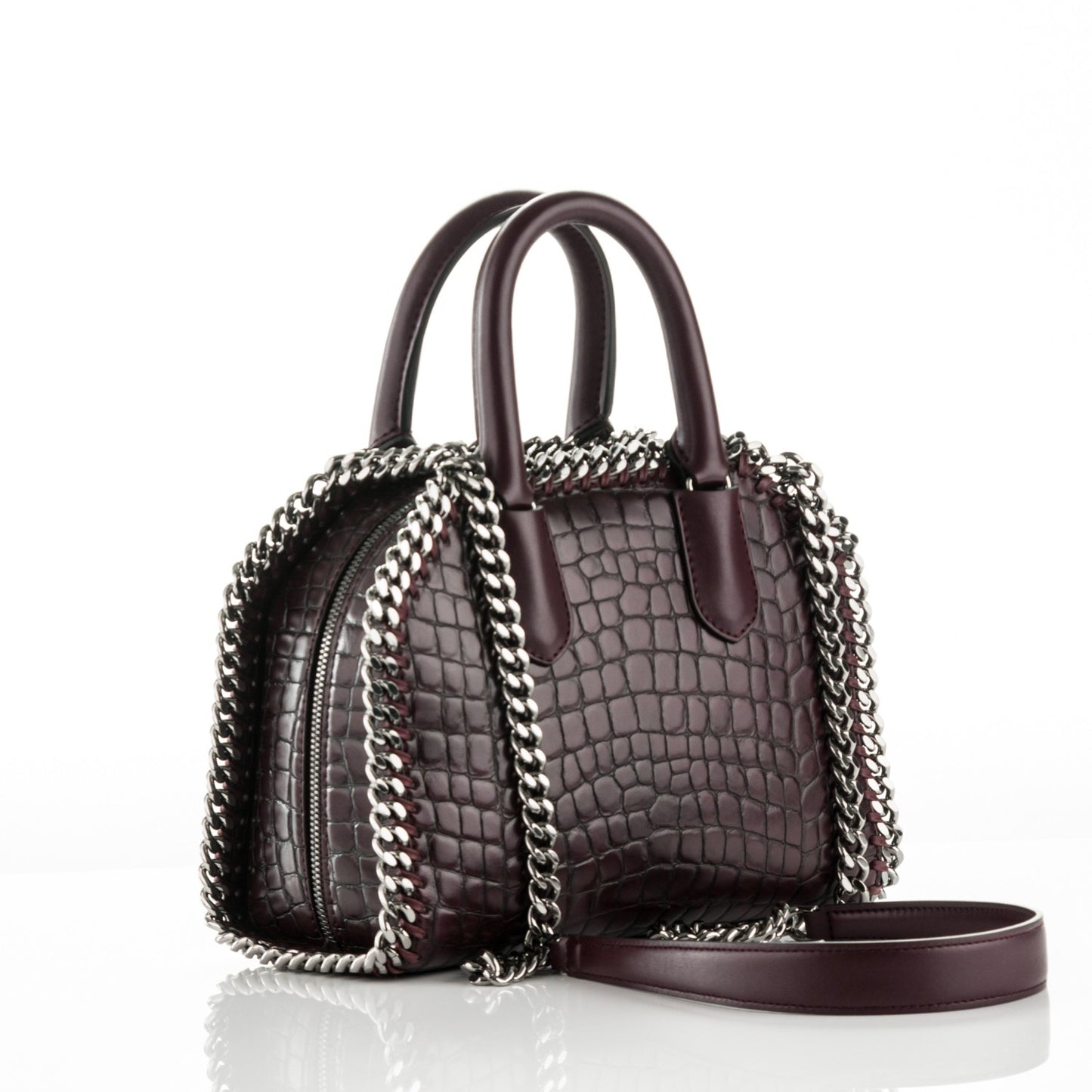 Faux Leather Crocodile Embossed Mini Falabella Box Top Handle Bag Burgundy