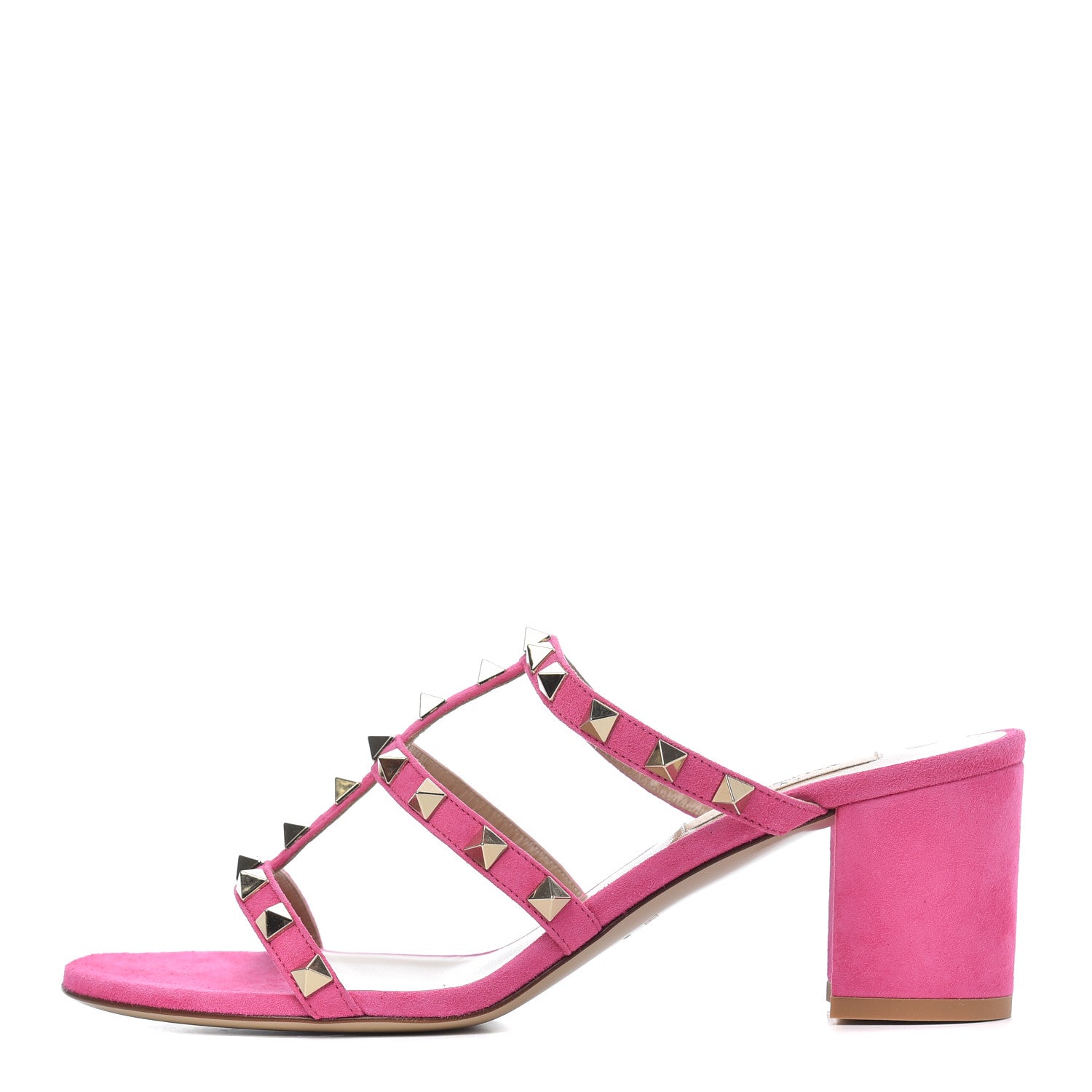 Valentino Garavani Suede Rockstud 60mm Caged Slide Sandals 37.5 Pink Orchid 1 of 10