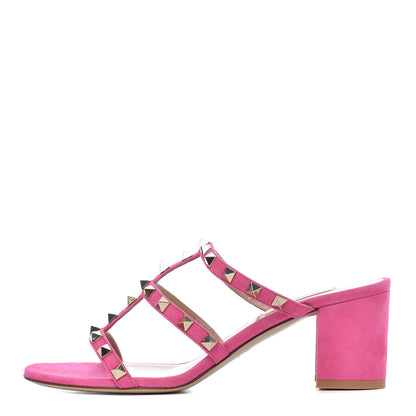 Valentino Garavani Suede Rockstud 60mm Caged Slide Sandals 37.5 Pink Orchid 1 of 10