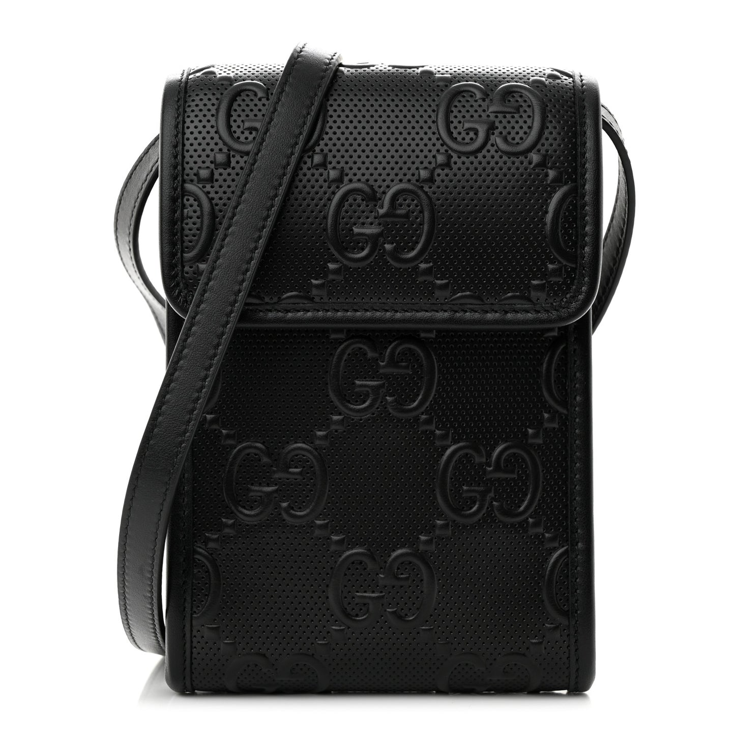 Calfskin GG Tennis Embossed Mini Crossbody Bag Black