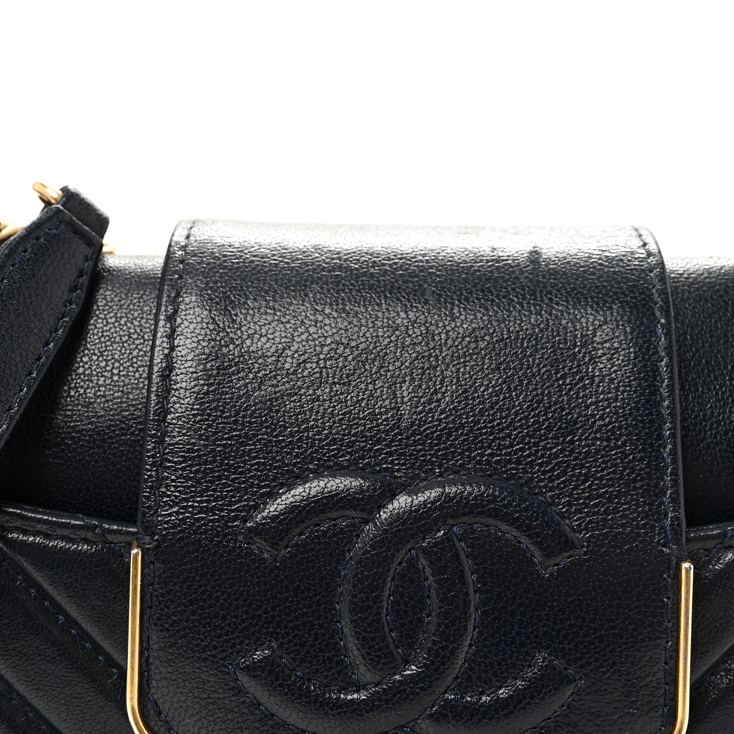 Chanel Shiny Sheepskin Chevron Quilted Collar and Tie Flap Navy 8 of 10