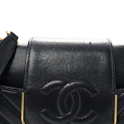 Chanel Shiny Sheepskin Chevron Quilted Collar and Tie Flap Navy 8 of 10