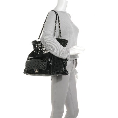 Chanel Patent Net Large La Madrague Tote Black 2 of 9