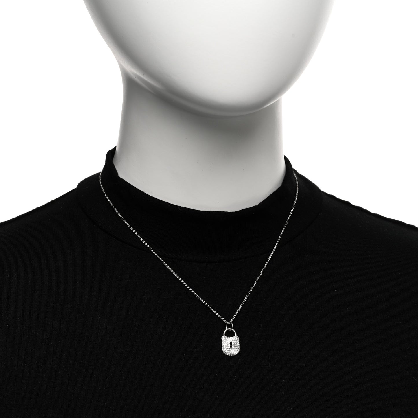 Platinum Diamond Small Lock Pendant Necklace