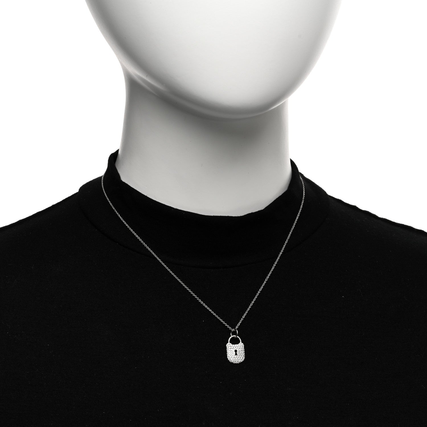 Tiffany Platinum Diamond Small Lock Pendant Necklace 2 of 4
