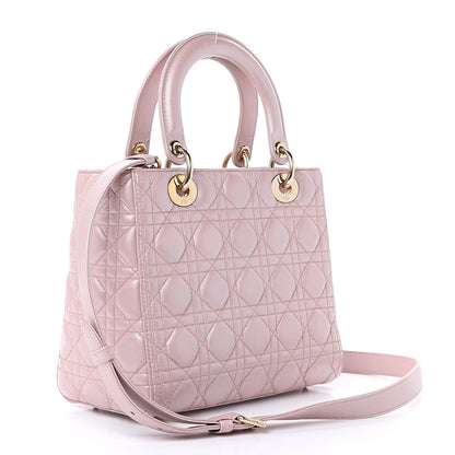 Christian Dior Pearly Lambskin Cannage Medium Lady Dior Lotus 3 of 15