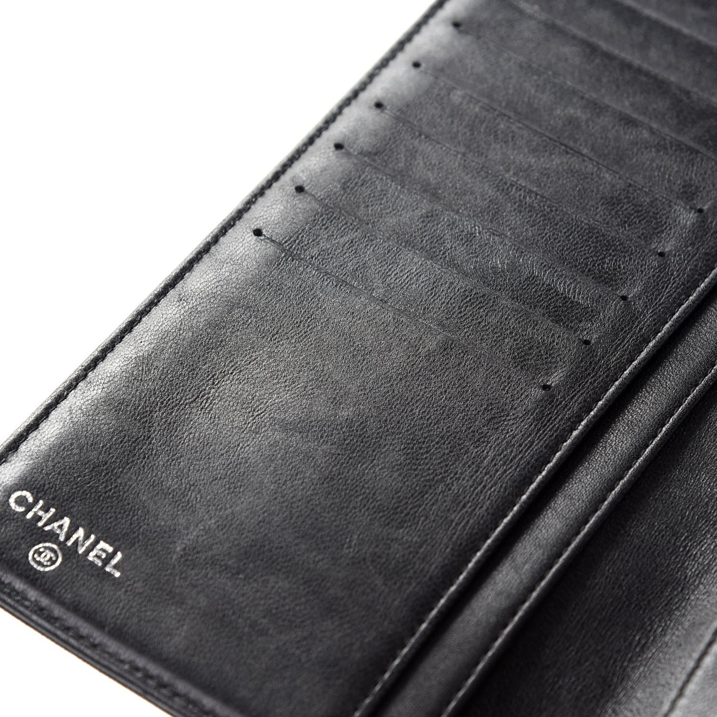 Lambskin Camellia Embossed Yen Wallet Black