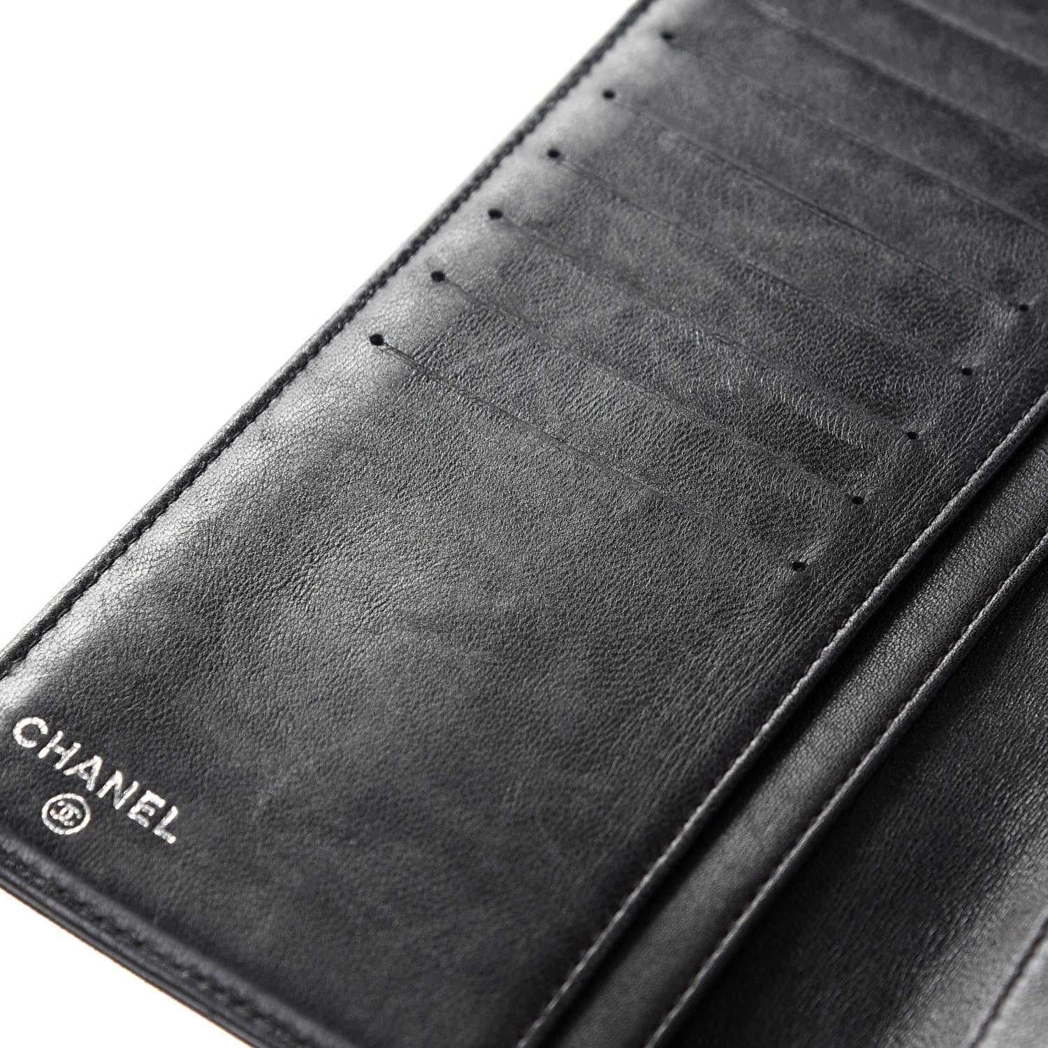 Chanel Lambskin Camellia Embossed Yen Wallet Black 7 of 10