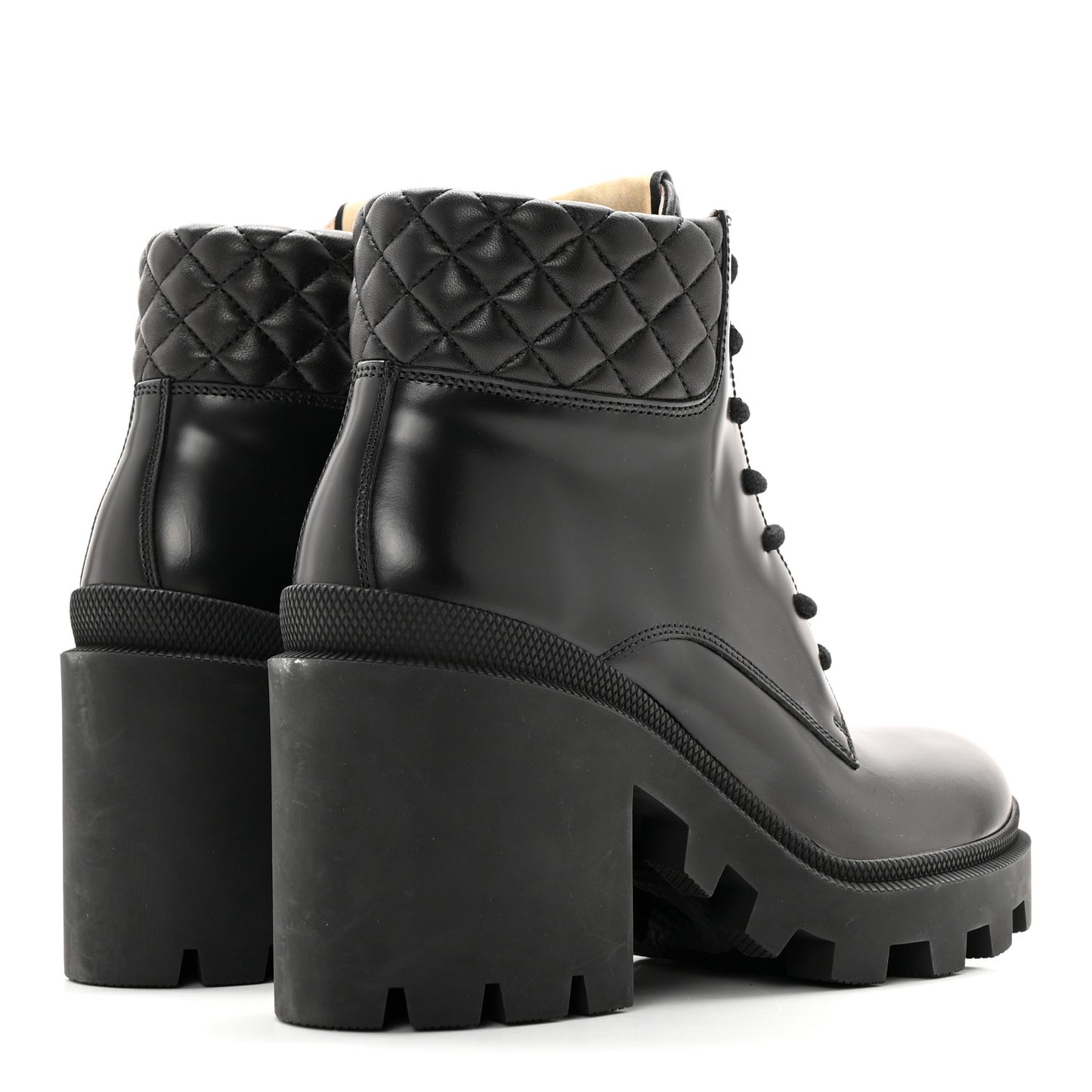 Magnum Calfskin Nappa Quilted Lace Up Ankle Boots 38.5 Black