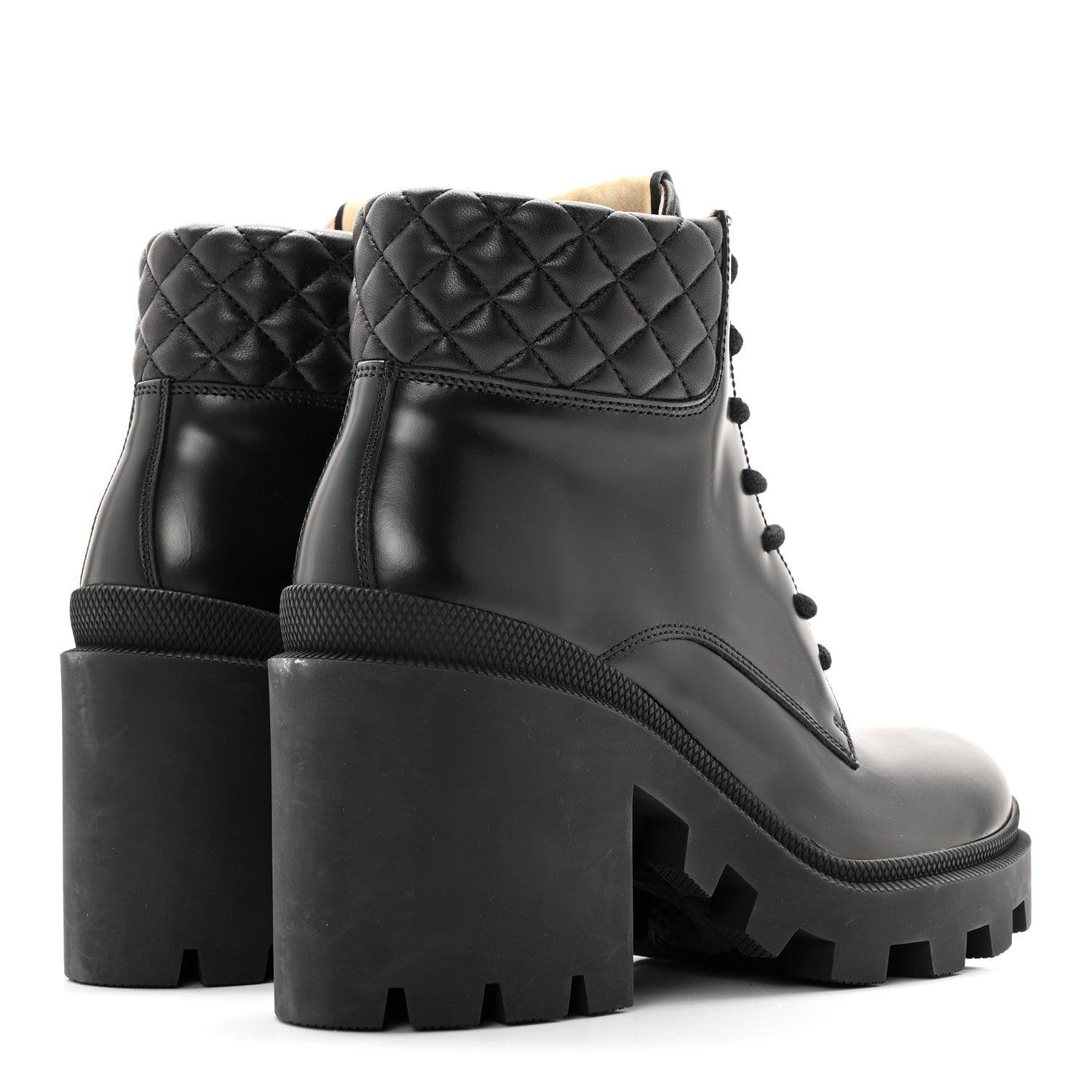 Gucci Magnum Calfskin Nappa Quilted Lace Up Ankle Boots 38.5 Black 4 of 15