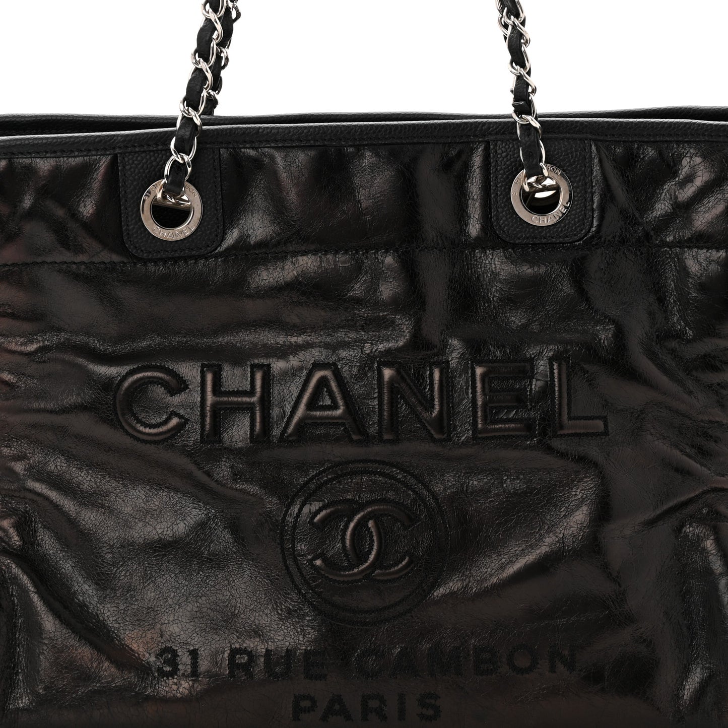 Glazed Calfskin Small Deauville Tote Black