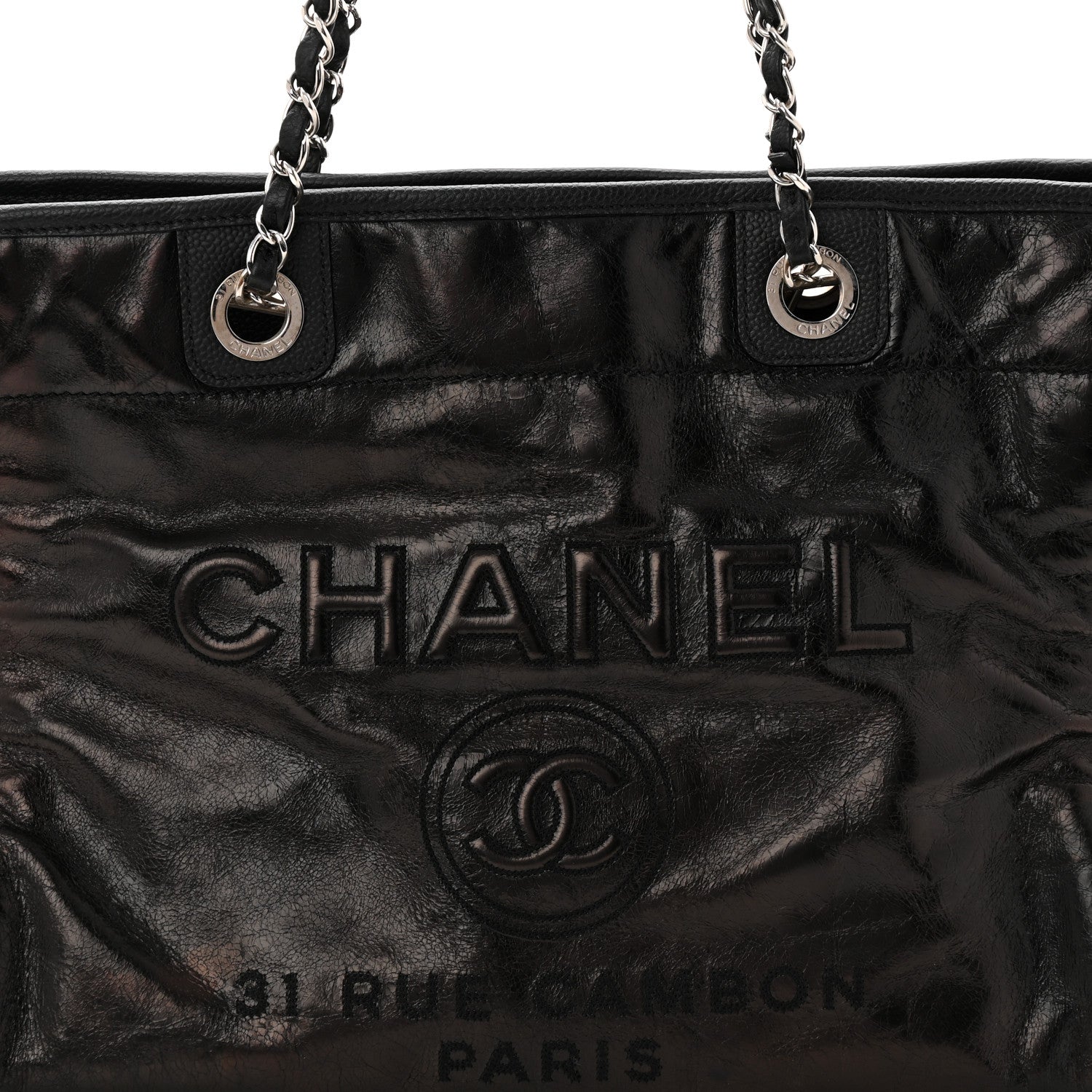 Chanel Glazed Calfskin Small Deauville Tote Black 7 of 9