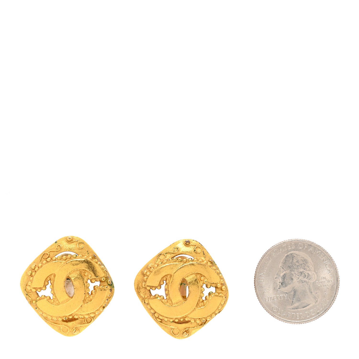 Chanel Metal CC Diamond Shaped Clip On Earrings Gold 2 of 8