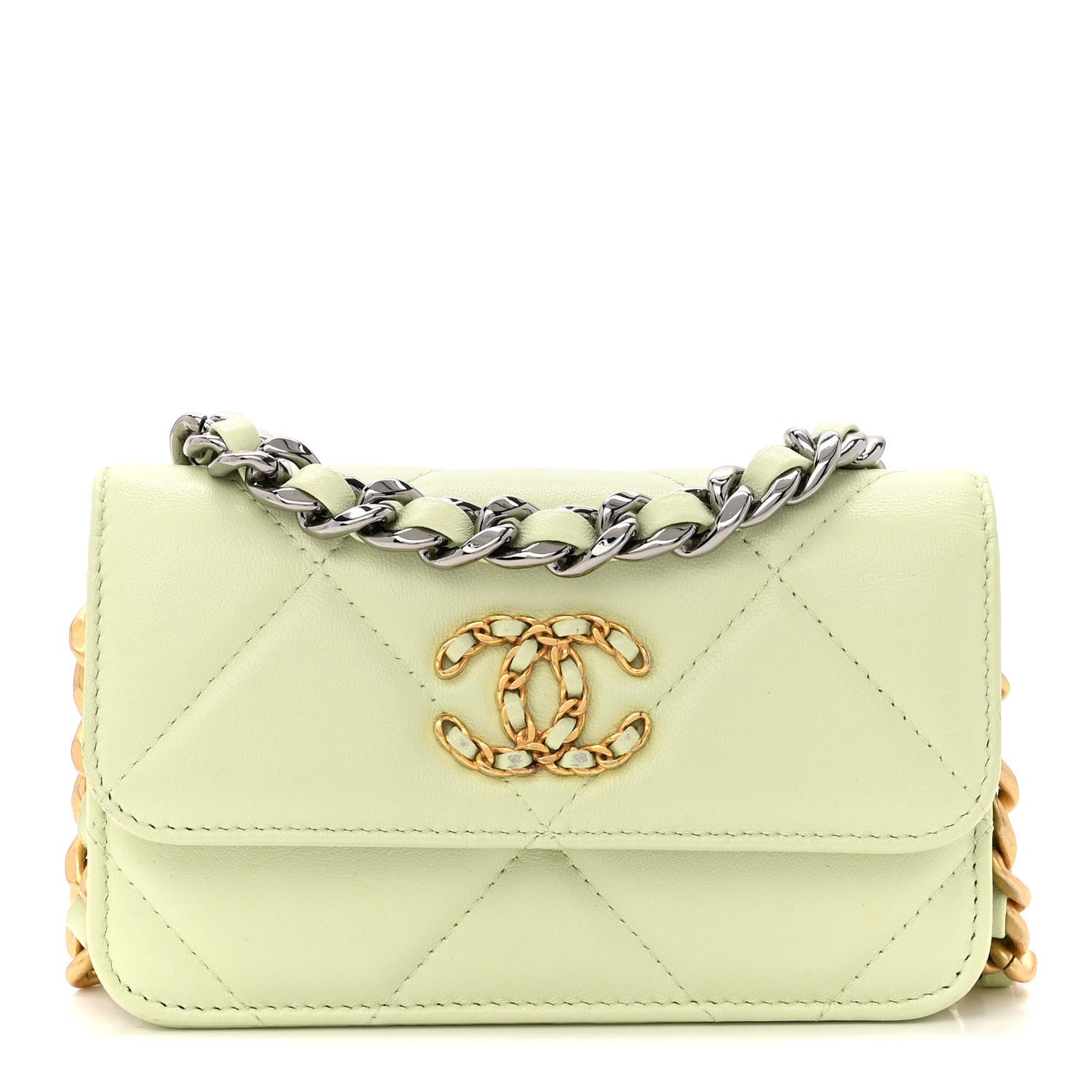 Chanel Lambskin Quilted Chanel 19 Clutch With Chain Light Green 1 of 14