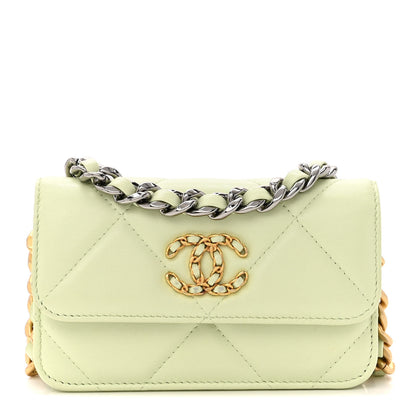 Chanel Lambskin Quilted Chanel 19 Clutch With Chain Light Green 1 of 14