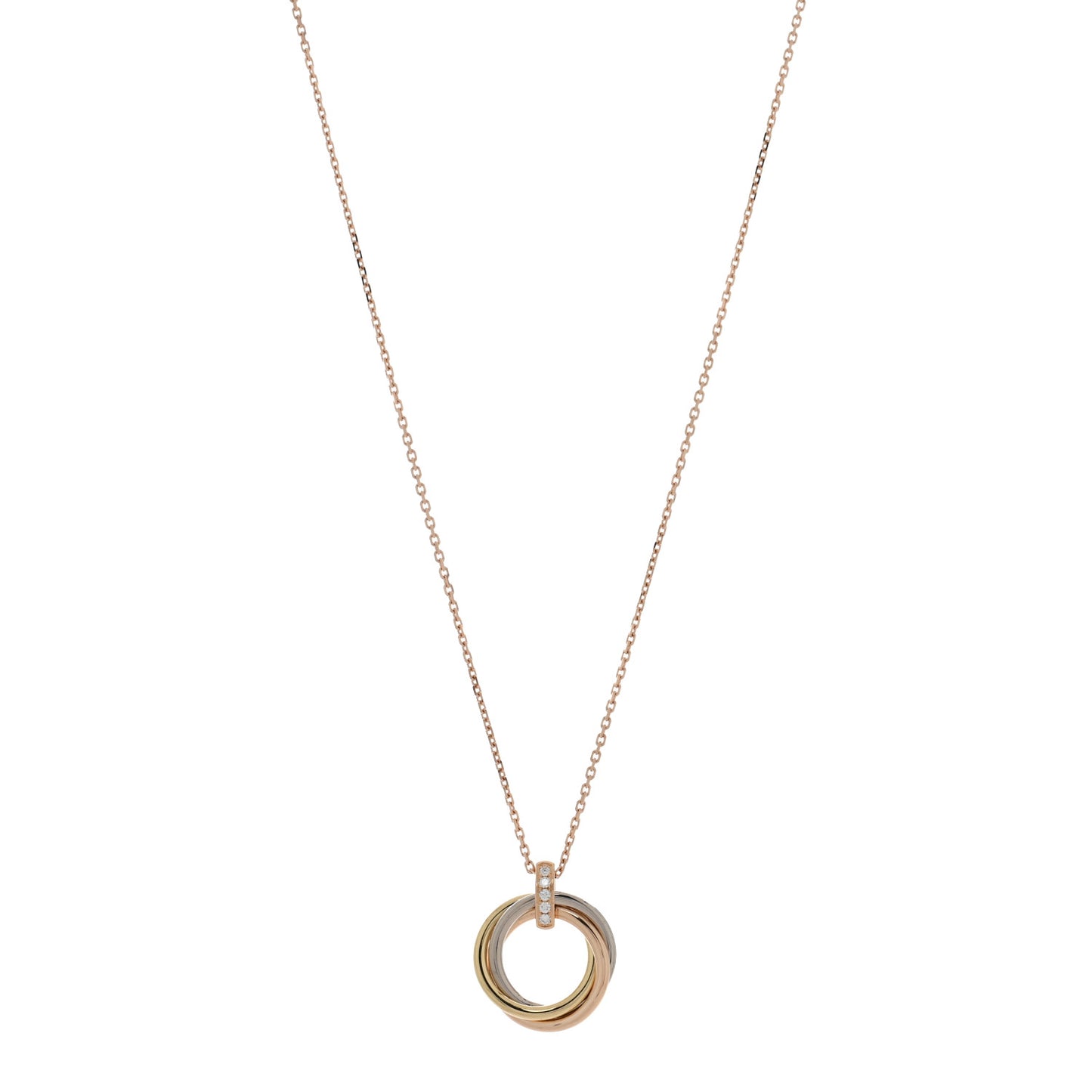 18K Pink White Yellow Gold Diamond Trinity Pendant Necklace