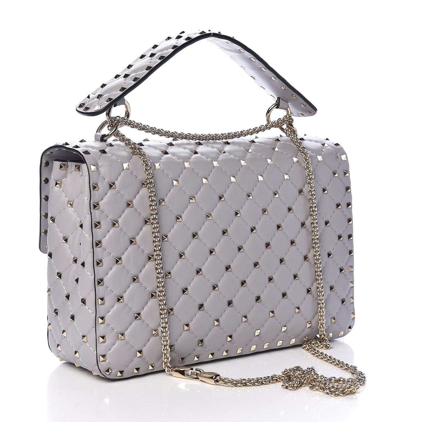 Nappa Large Rockstud Spike Shoulder Bag Pastel Grey