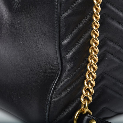 Gucci Calfskin Matelasse Medium GG Marmont Shoulder Tote Bag Black 11 of 14