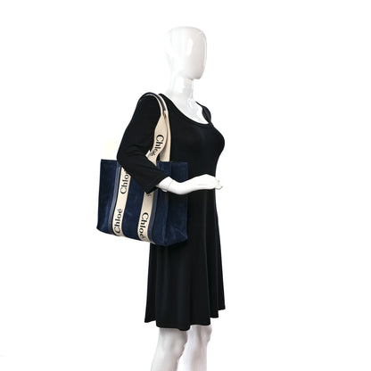 Chloe Suede Calfskin Medium Woody Ribbon Tote Navy 2 of 9